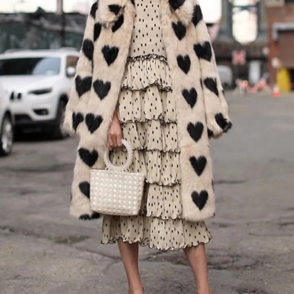 New Black Hearts Faux Fur Coat